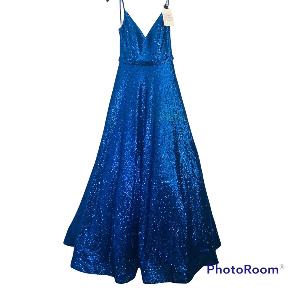 Mac Duggal Sequin A-line Ball Gown In Royal Blue